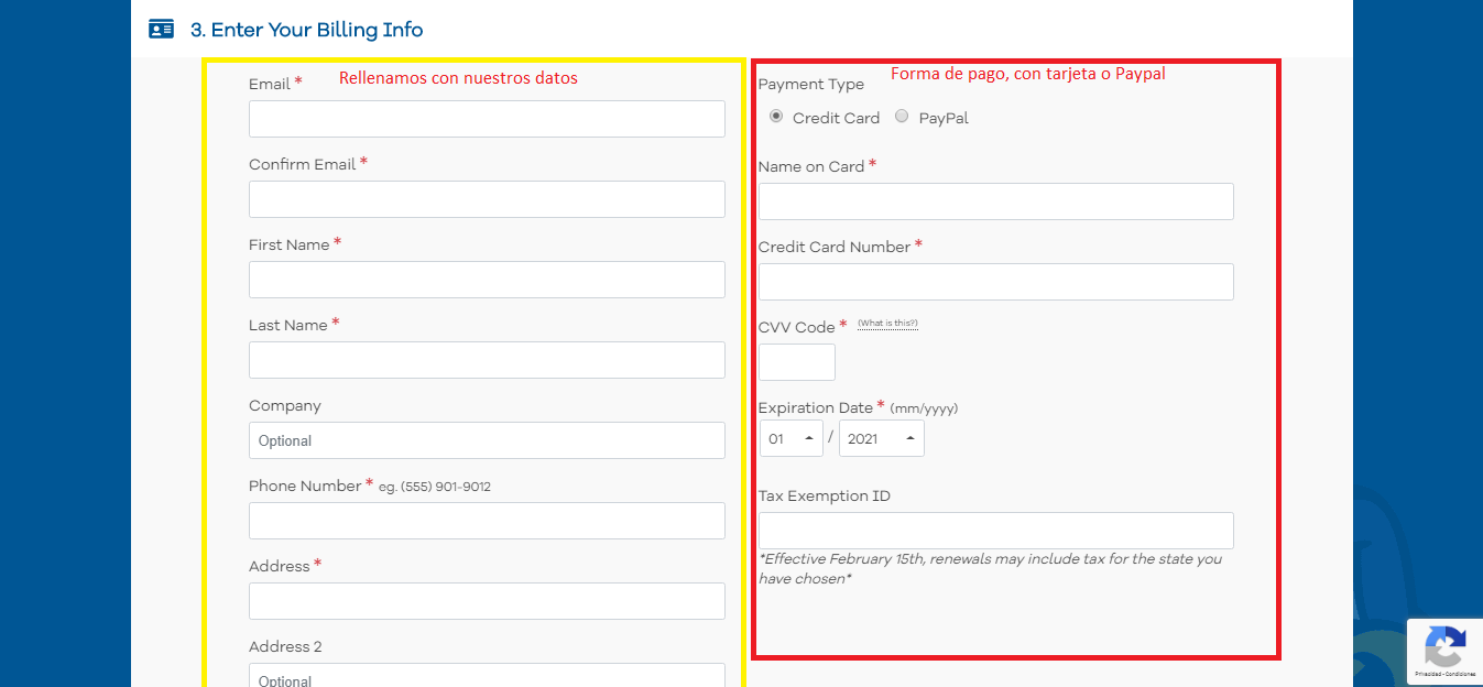 Forma de pago - Plan Hosting